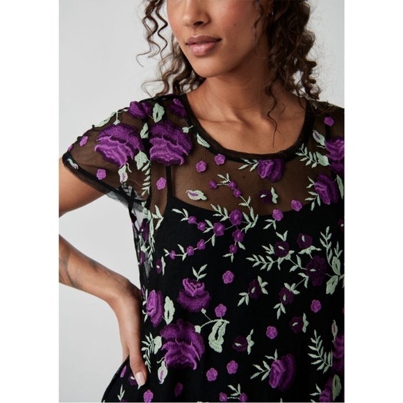 NWT Free People Black Purple Floral Sheer Sky Bright Midi Dress Size S - Picture 5 of 13